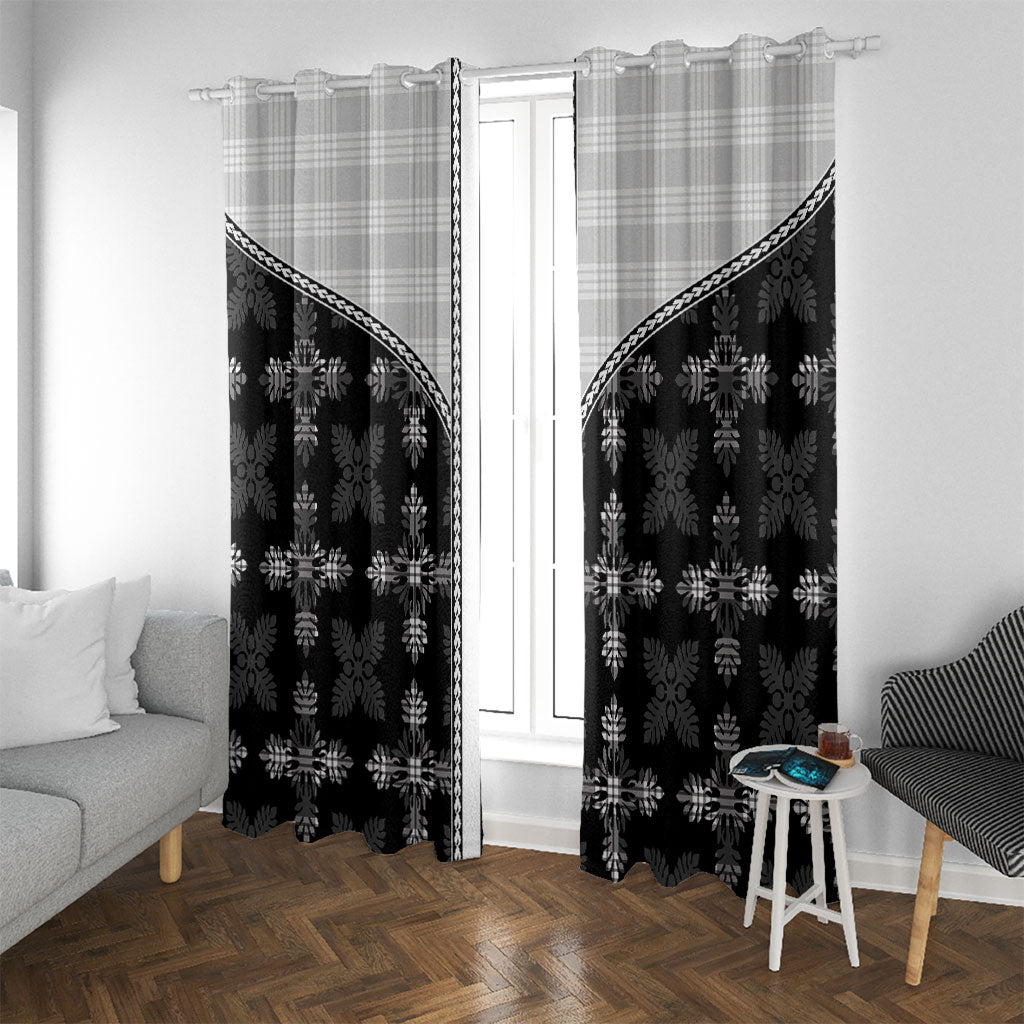 Black Hawaii Paniolo Quilt Motif Window Curtain LT05 With Grommets Black - Polynesian Pride