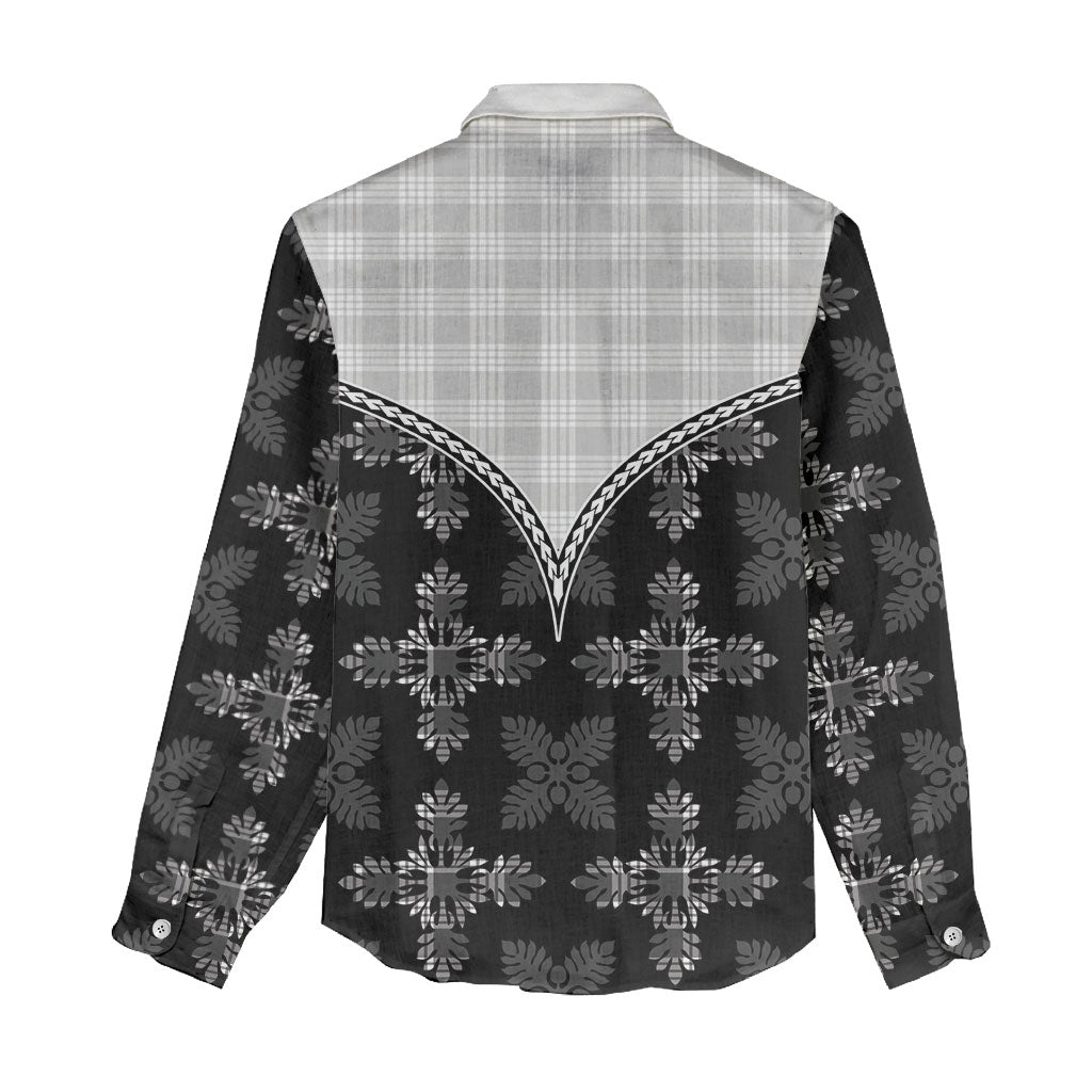 Black Hawaii Paniolo Quilt Motif Women Casual Shirt LT05 - Polynesian Pride