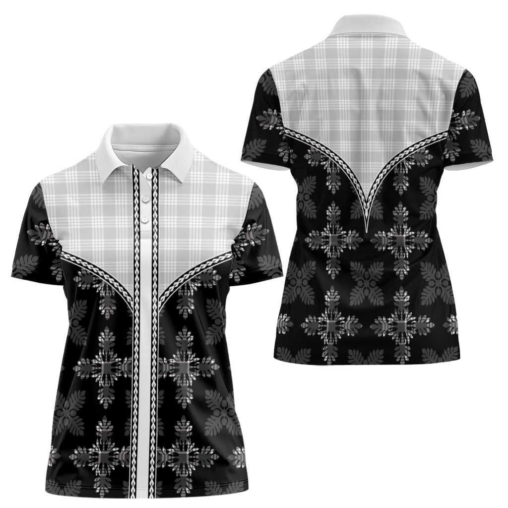 Black Hawaii Paniolo Quilt Motif Women Polo Shirt LT05 - Polynesian Pride