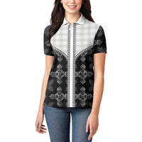 Black Hawaii Paniolo Quilt Motif Women Polo Shirt LT05 - Polynesian Pride