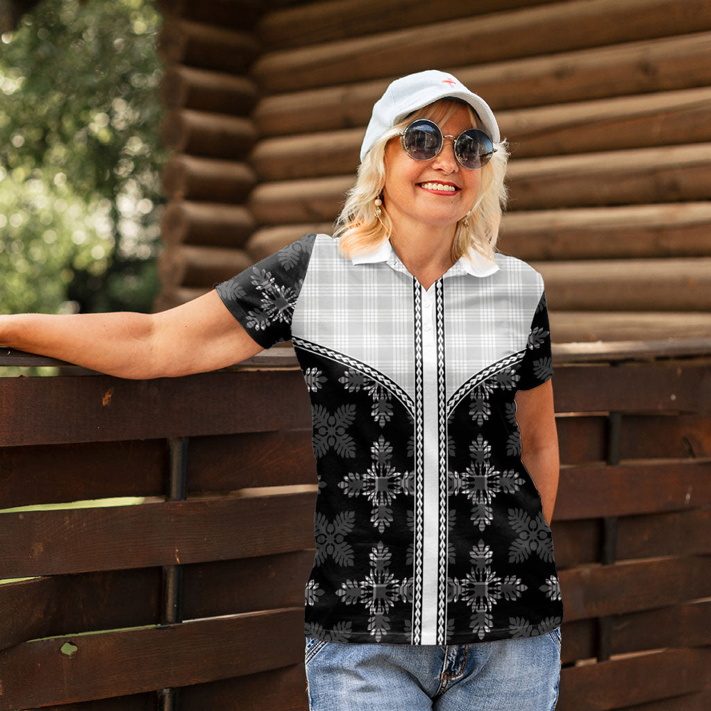 Black Hawaii Paniolo Quilt Motif Women Polo Shirt LT05 - Polynesian Pride