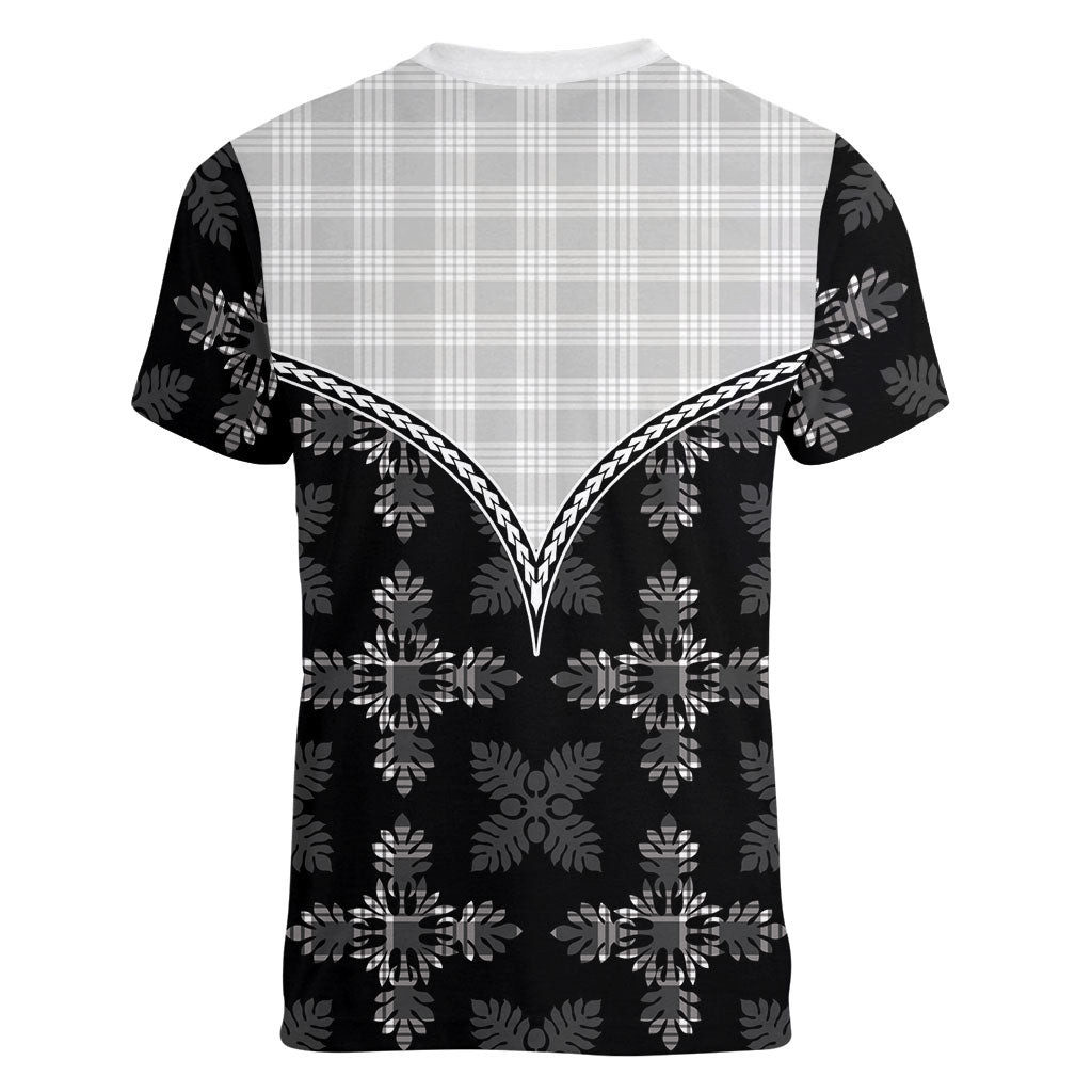 Black Hawaii Paniolo Quilt Motif Women V-Neck T-Shirt LT05 - Polynesian Pride