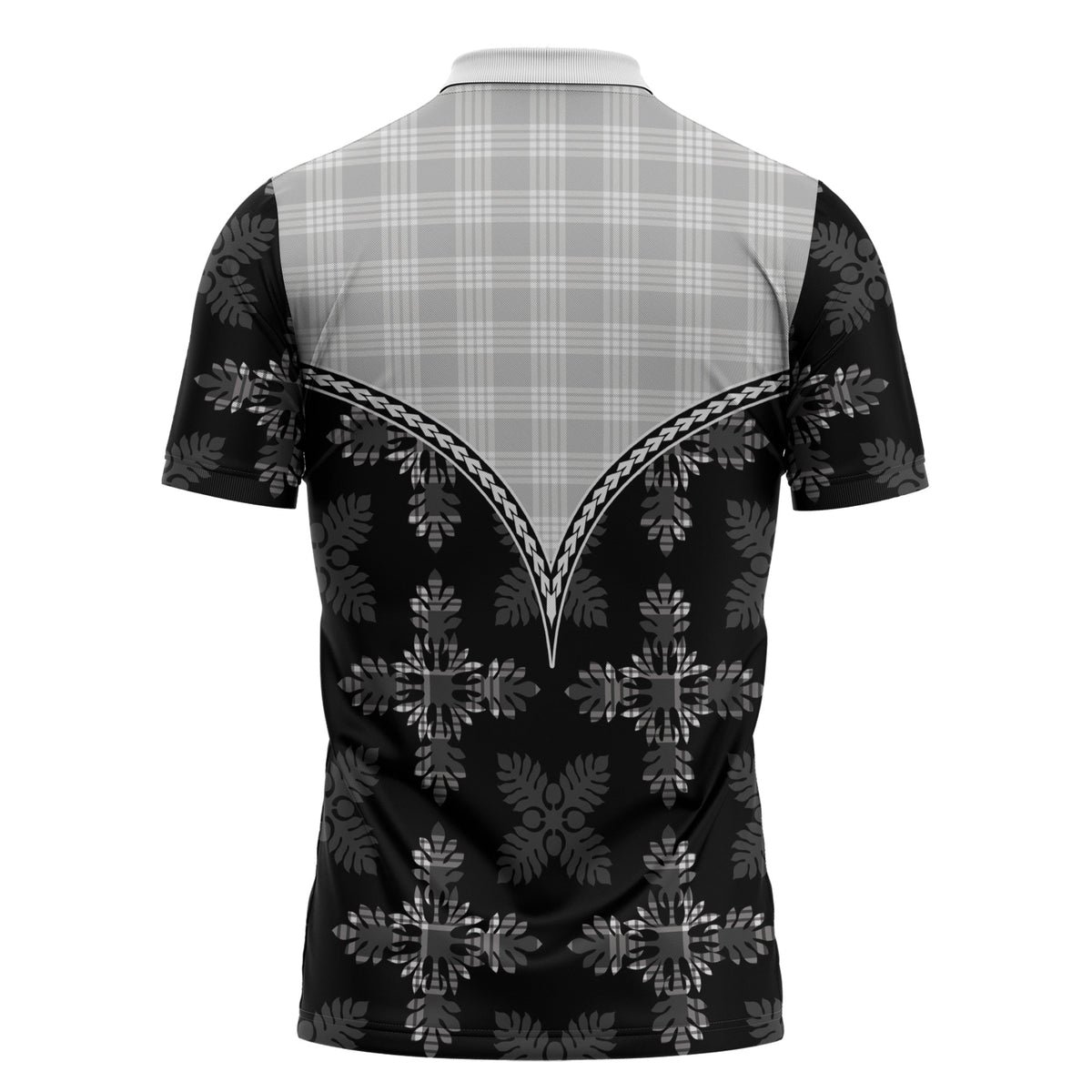 Black Hawaii Paniolo Quilt Motif Zipper Polo Shirt LT05 - Polynesian Pride