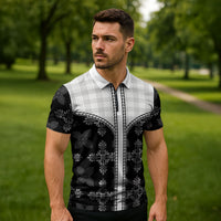 Black Hawaii Paniolo Quilt Motif Zipper Polo Shirt LT05 - Polynesian Pride