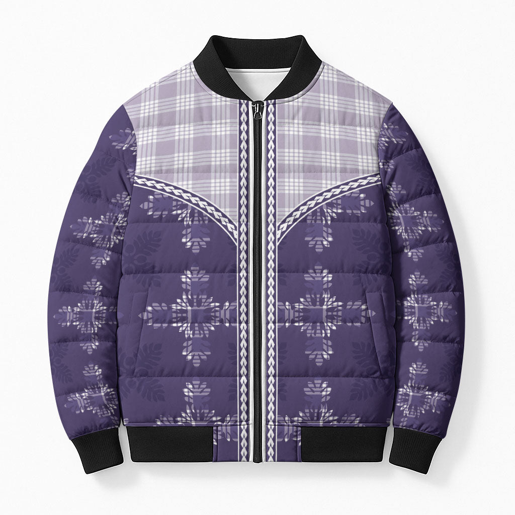 Purple Hawaii Paniolo Quilt Motif Bomber Puffer Jacket LT05 Unisex Purple - Polynesian Pride