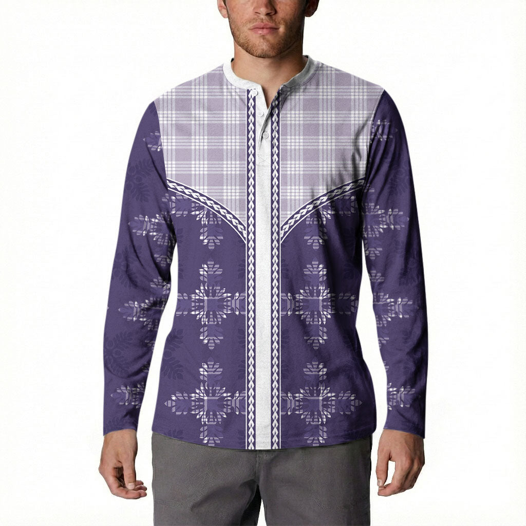 Purple Hawaii Paniolo Quilt Motif Button Sweatshirt LT05 - Polynesian Pride
