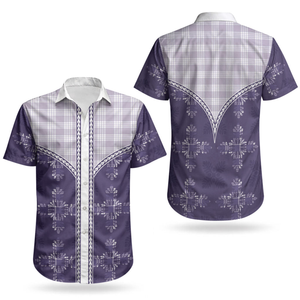 Purple Hawaii Paniolo Quilt Motif Couples Matching Long Sleeve Bodycon Dress and Hawaiian Shirt LT05 - Polynesian Pride