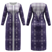 Purple Hawaii Paniolo Quilt Motif Couples Matching Long Sleeve Bodycon Dress and Hawaiian Shirt LT05 - Polynesian Pride