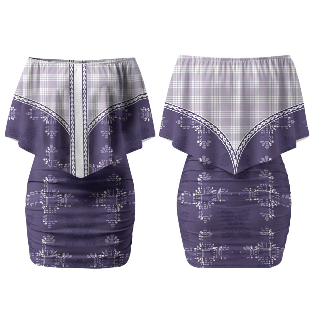 Purple Hawaii Paniolo Quilt Motif Couples Matching Off Shoulder Short Dress and Long Sleeve Button Shirt LT05 - Polynesian Pride