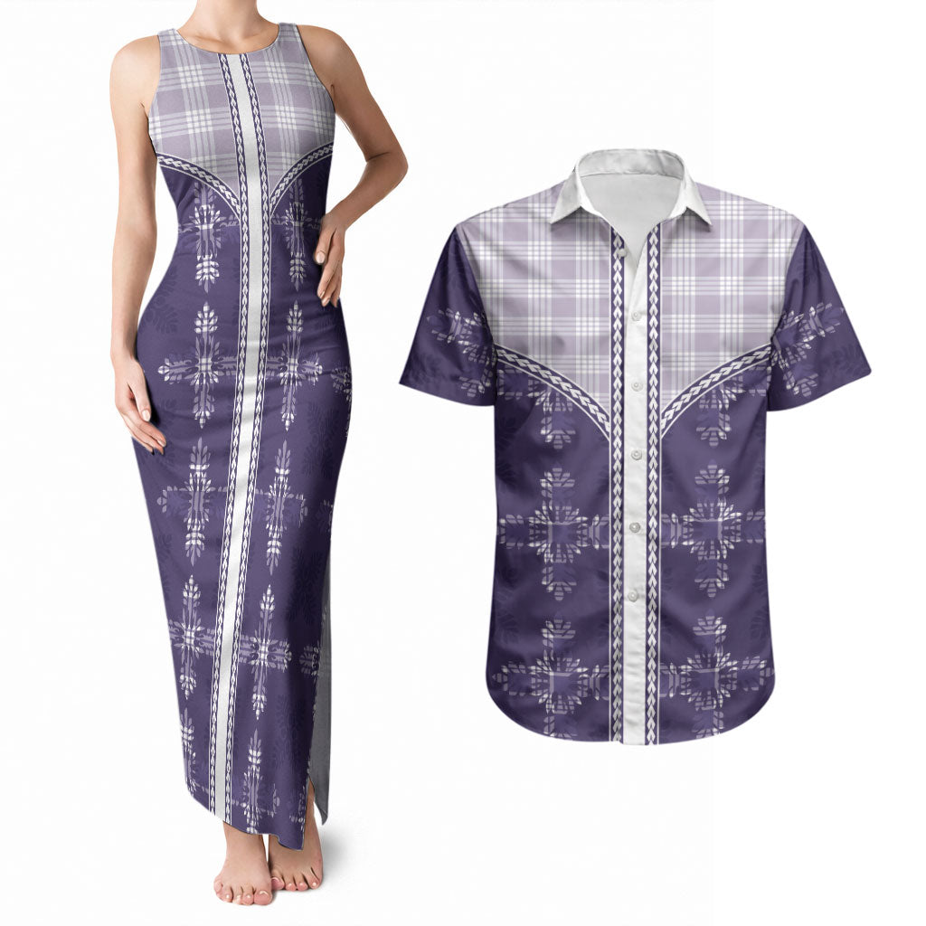 Purple Hawaii Paniolo Quilt Motif Couples Matching Tank Maxi Dress and Hawaiian Shirt LT05 Purple - Polynesian Pride