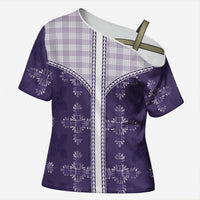 Purple Hawaii Paniolo Quilt Motif Cross Shoulder Shirt LT05 Female Purple - Polynesian Pride
