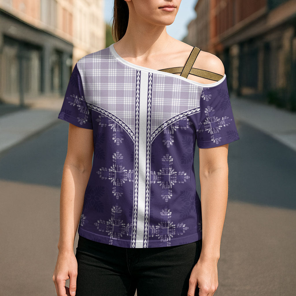 Purple Hawaii Paniolo Quilt Motif Cross Shoulder Shirt LT05 - Polynesian Pride