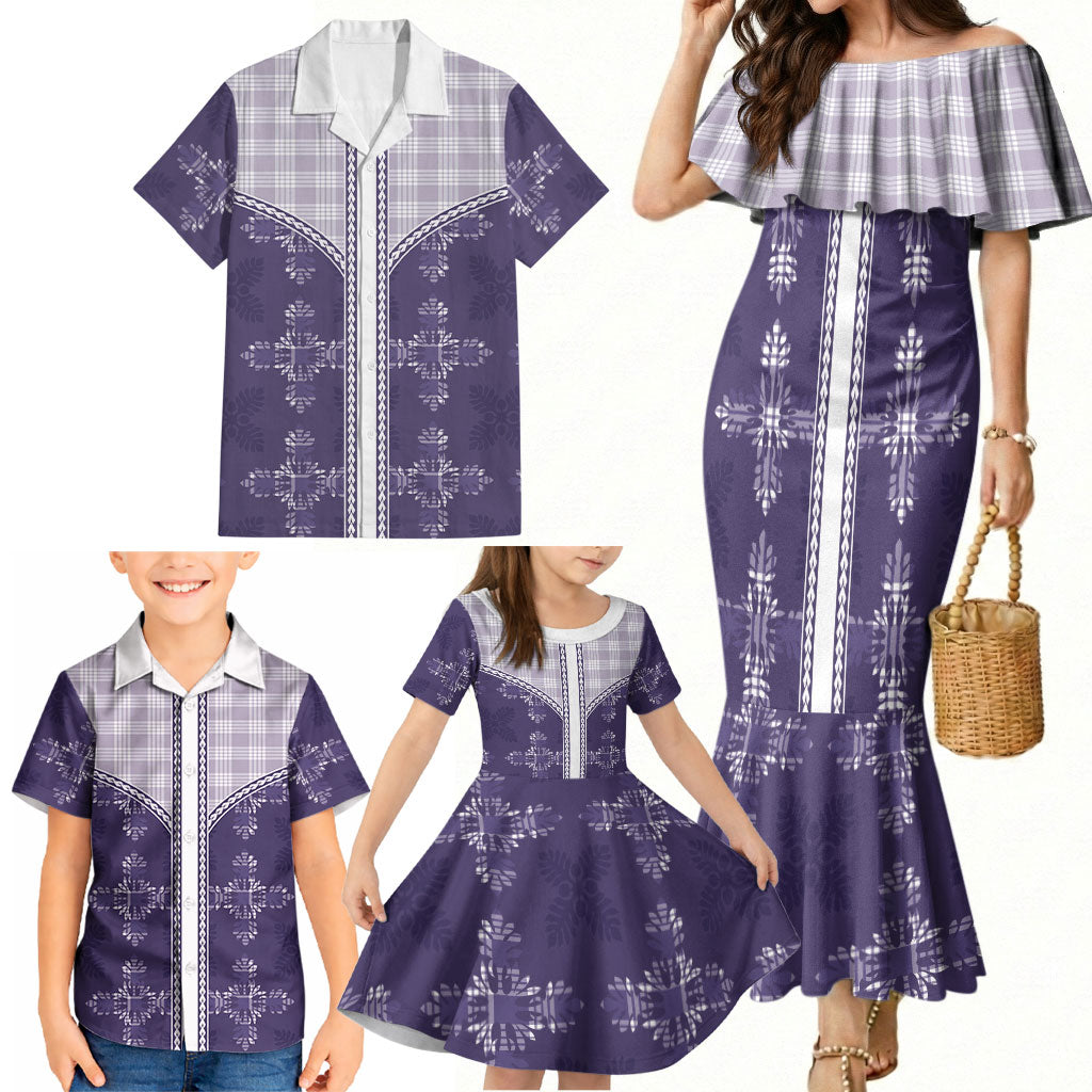 Purple Hawaii Paniolo Quilt Motif Family Matching Mermaid Dress and Hawaiian Shirt LT05 - Polynesian Pride