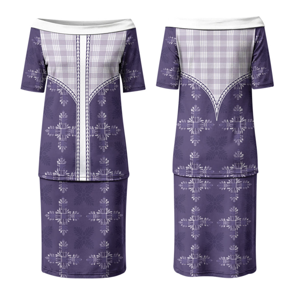 Purple Hawaii Paniolo Quilt Motif Family Matching Puletasi and Hawaiian Shirt LT05 Mom's Dress Purple - Polynesian Pride
