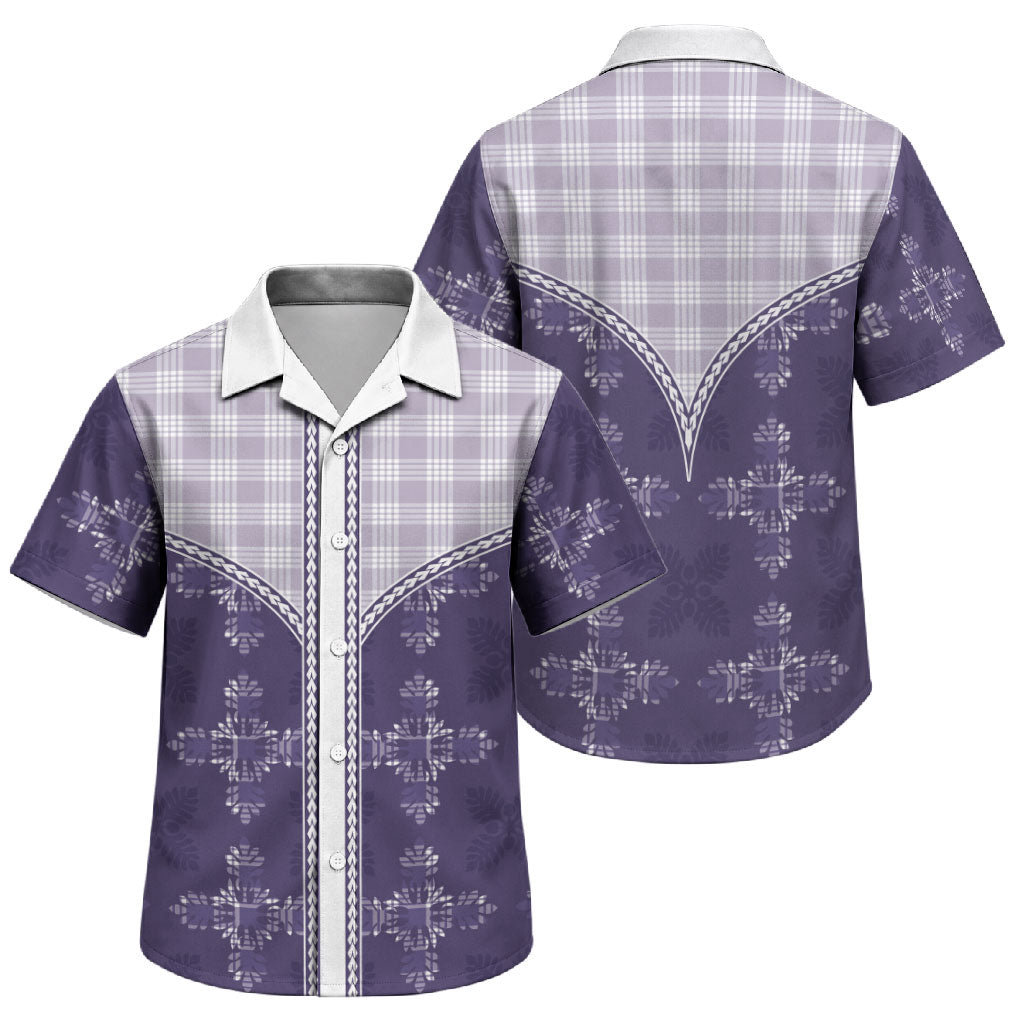 Purple Hawaii Paniolo Quilt Motif Family Matching Puletasi and Hawaiian Shirt LT05 Son's Shirt Purple - Polynesian Pride