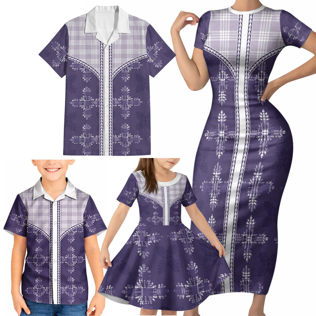 Purple Hawaii Paniolo Quilt Motif Family Matching Short Sleeve Bodycon Dress and Hawaiian Shirt LT05 - Polynesian Pride