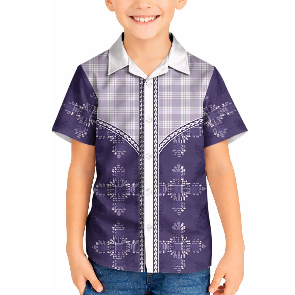 Purple Hawaii Paniolo Quilt Motif Kid Hawaiian Shirt LT05 Kid Purple - Polynesian Pride