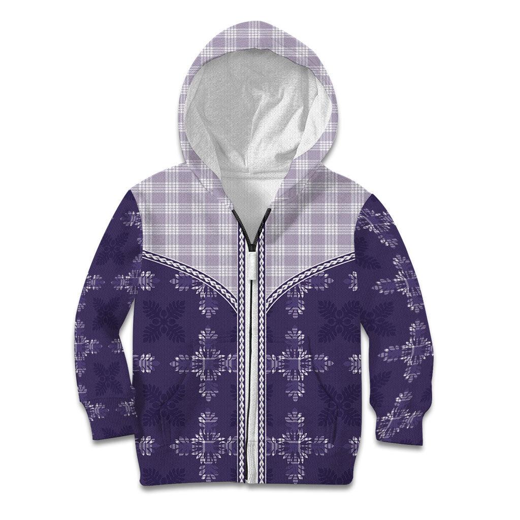Purple Hawaii Paniolo Quilt Motif Kid Hoodie LT05 Zip Hoodie Purple - Polynesian Pride