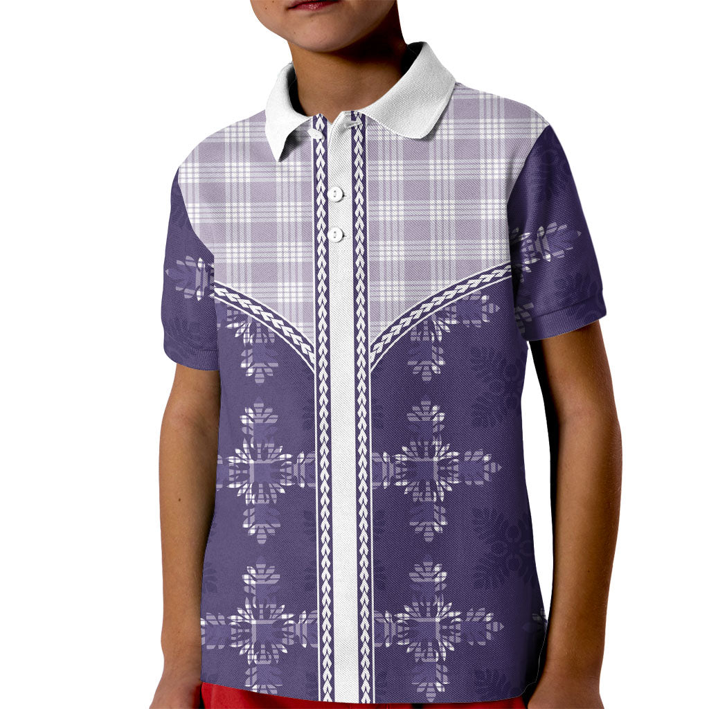 Purple Hawaii Paniolo Quilt Motif Kid Polo Shirt LT05 Kid Purple - Polynesian Pride