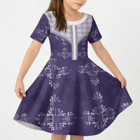 Purple Hawaii Paniolo Quilt Motif Kid Short Sleeve Dress LT05 KID Purple - Polynesian Pride