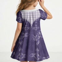 Purple Hawaii Paniolo Quilt Motif Kid Short Sleeve Dress LT05 - Polynesian Pride