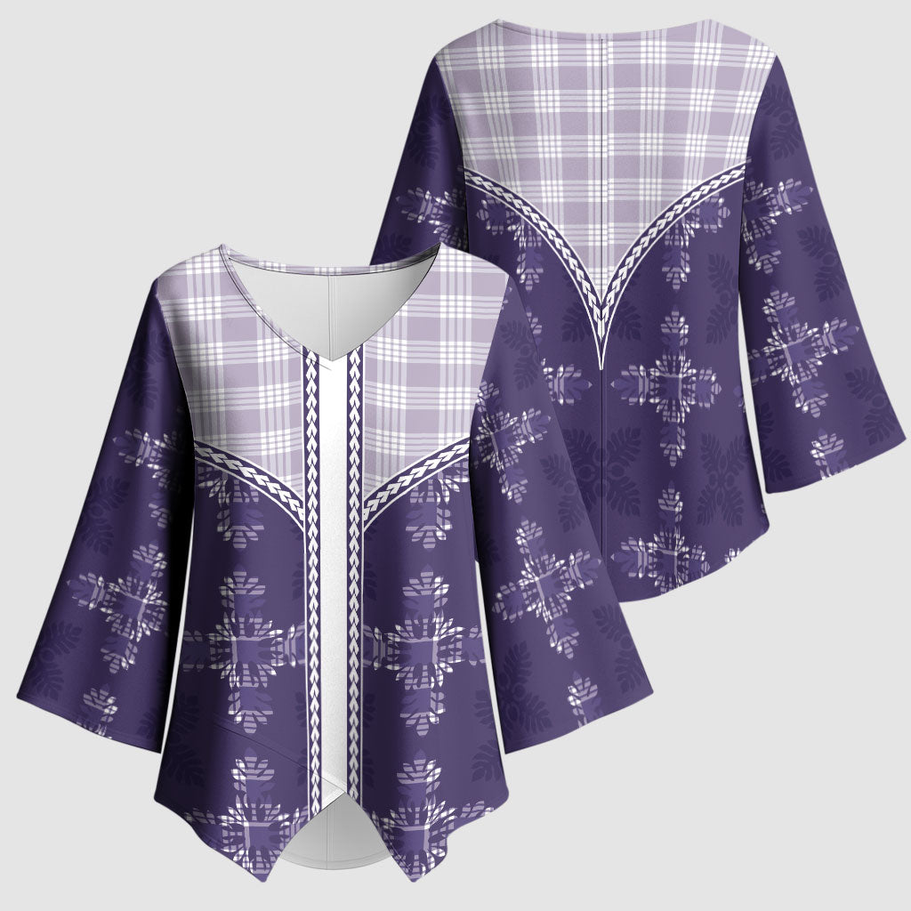Purple Hawaii Paniolo Quilt Motif Kimono Sleeve Blouse LT05 - Polynesian Pride