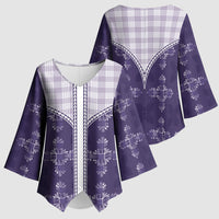 Purple Hawaii Paniolo Quilt Motif Kimono Sleeve Blouse LT05 - Polynesian Pride