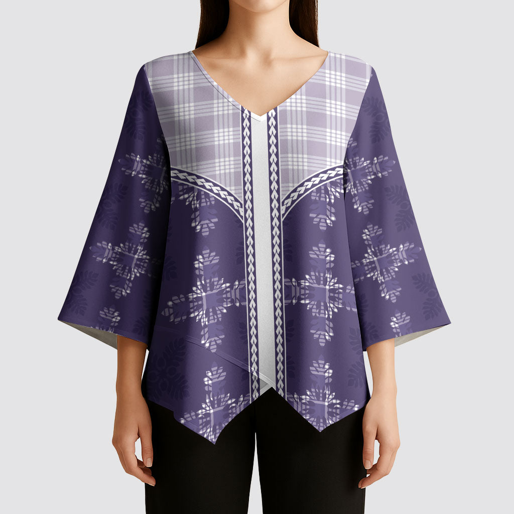 Purple Hawaii Paniolo Quilt Motif Kimono Sleeve Blouse LT05 - Polynesian Pride