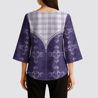 Purple Hawaii Paniolo Quilt Motif Kimono Sleeve Blouse LT05 - Polynesian Pride