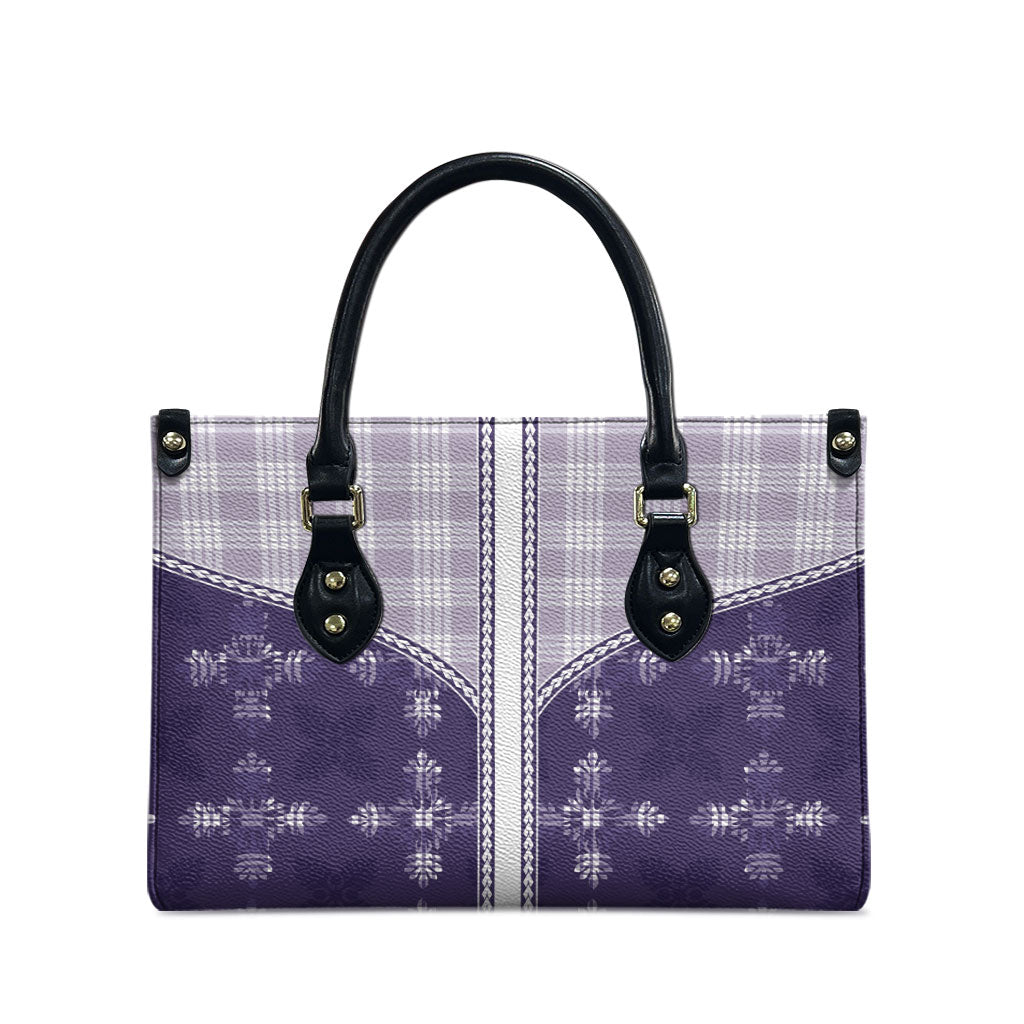 Purple Hawaii Paniolo Quilt Motif Leather Bag LT05 - Polynesian Pride