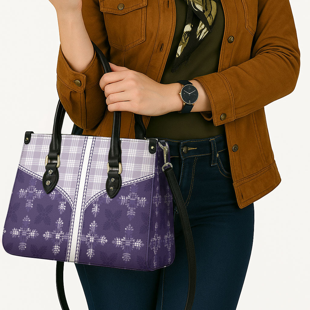 Purple Hawaii Paniolo Quilt Motif Leather Bag LT05 - Polynesian Pride