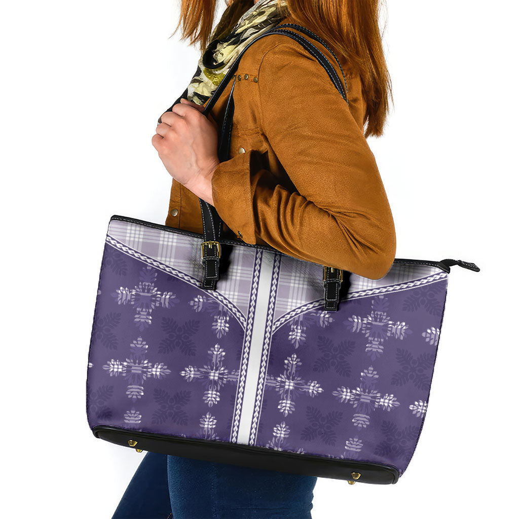 Purple Hawaii Paniolo Quilt Motif Leather Tote Bag LT05 Purple - Polynesian Pride