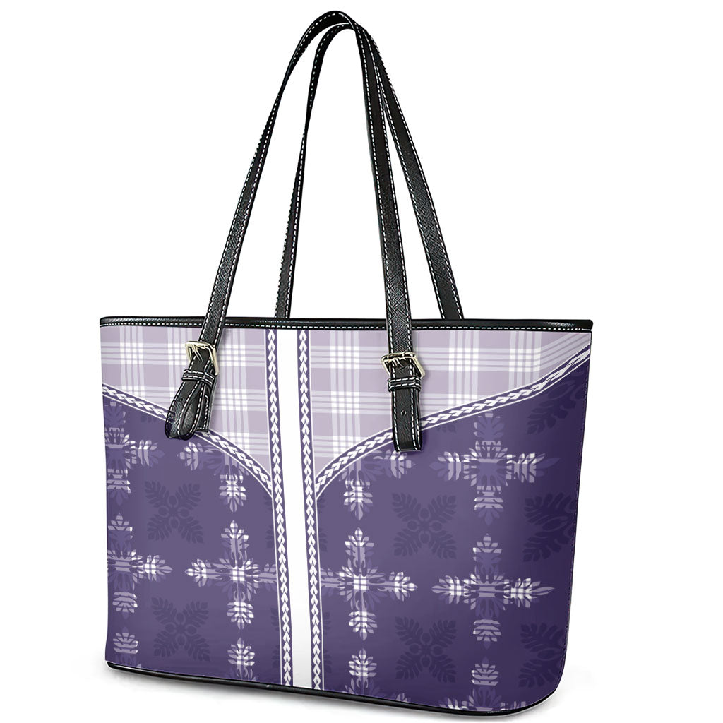 Purple Hawaii Paniolo Quilt Motif Leather Tote Bag LT05 - Polynesian Pride