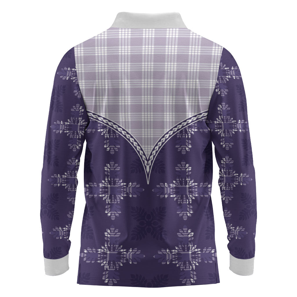 Purple Hawaii Paniolo Quilt Motif Long Sleeve Polo Shirt LT05 - Polynesian Pride