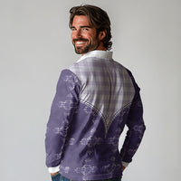 Purple Hawaii Paniolo Quilt Motif Long Sleeve Polo Shirt LT05 - Polynesian Pride