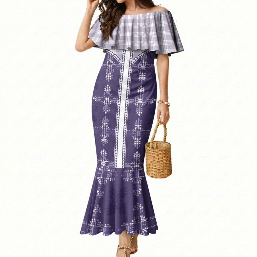 Purple Hawaii Paniolo Quilt Motif Mermaid Dress LT05 Women Purple - Polynesian Pride
