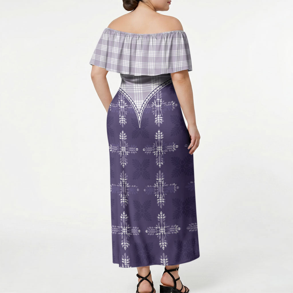 Purple Hawaii Paniolo Quilt Motif Off Shoulder Maxi Dress LT05 - Polynesian Pride