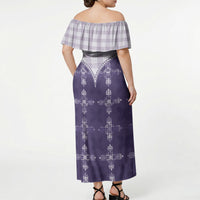 Purple Hawaii Paniolo Quilt Motif Off Shoulder Maxi Dress LT05 - Polynesian Pride