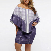 Purple Hawaii Paniolo Quilt Motif Off Shoulder Short Dress LT05 Women Purple - Polynesian Pride