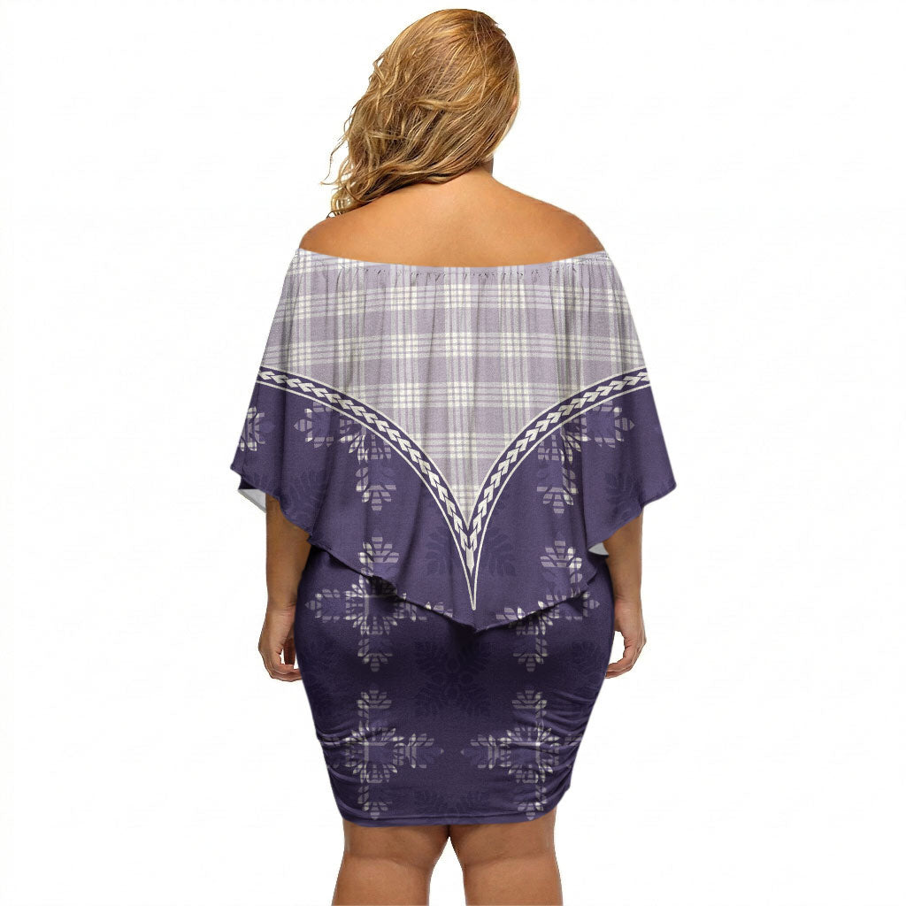 Purple Hawaii Paniolo Quilt Motif Off Shoulder Short Dress LT05 - Polynesian Pride