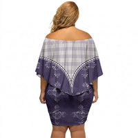 Purple Hawaii Paniolo Quilt Motif Off Shoulder Short Dress LT05 - Polynesian Pride
