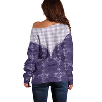 Purple Hawaii Paniolo Quilt Motif Off Shoulder Sweater LT05 - Polynesian Pride