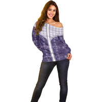 Purple Hawaii Paniolo Quilt Motif Off Shoulder Sweater LT05 - Polynesian Pride