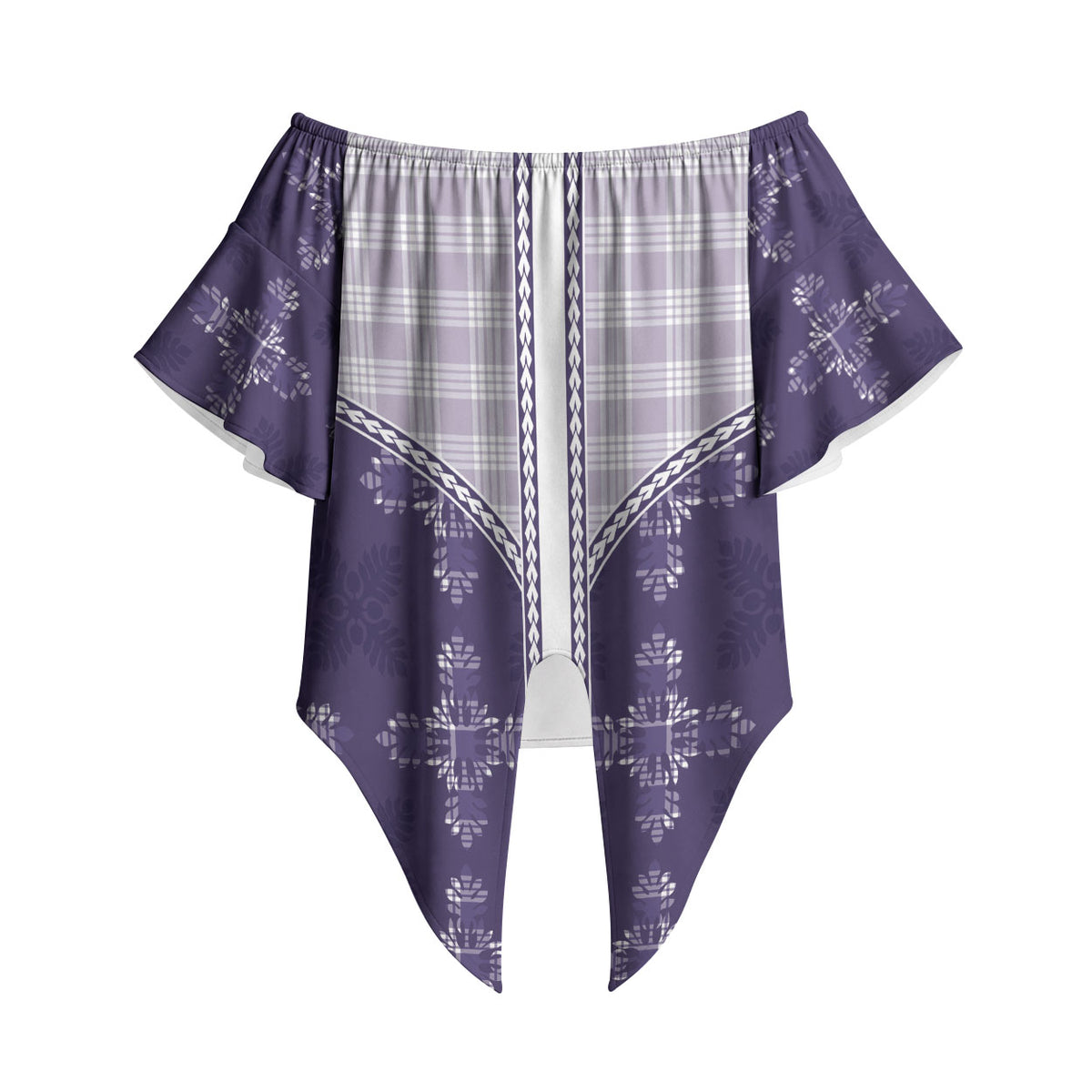 Purple Hawaii Paniolo Quilt Motif Off Shoulder Wrap Waist Top LT05 - Polynesian Pride
