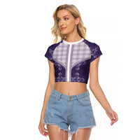 Purple Hawaii Paniolo Quilt Motif Raglan Cropped T Shirt LT05 Female Purple - Polynesian Pride