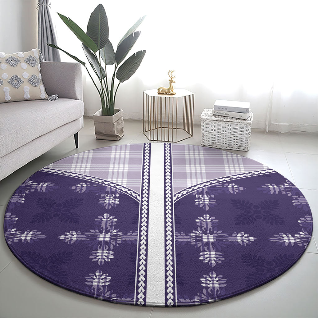 Purple Hawaii Paniolo Quilt Motif Round Carpet LT05 - Polynesian Pride