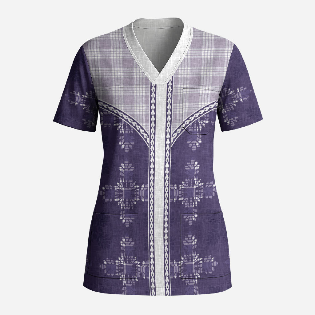 Purple Hawaii Paniolo Quilt Motif Scrub Top LT05 Adult Purple - Polynesian Pride