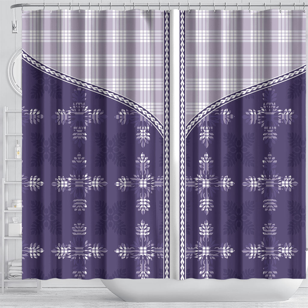 Purple Hawaii Paniolo Quilt Motif Shower Curtain LT05 - Polynesian Pride