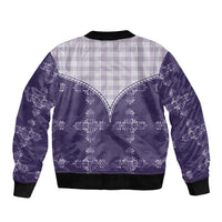 Purple Hawaii Paniolo Quilt Motif Sleeve Zip Bomber Jacket LT05 - Polynesian Pride