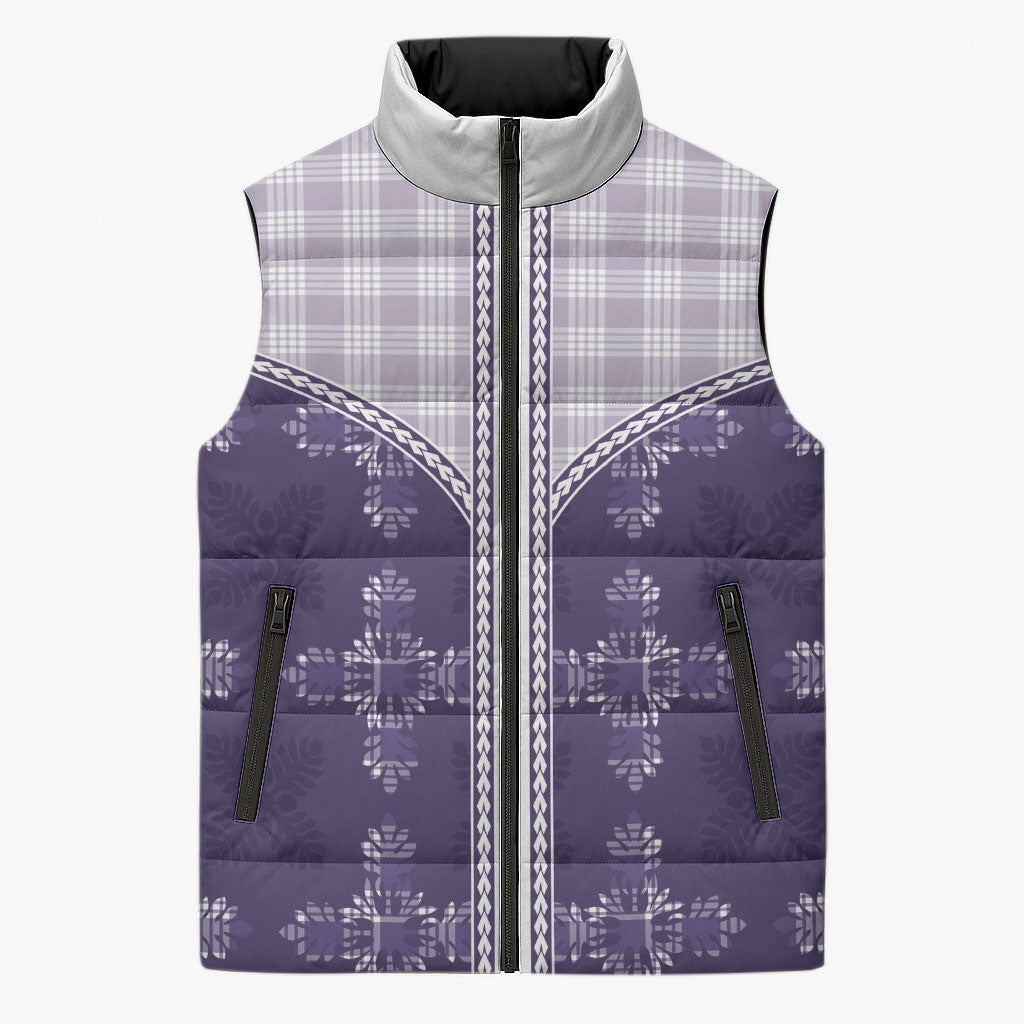 Purple Hawaii Paniolo Quilt Motif Sleeveless Puffer Jacket LT05 Unisex Purple - Polynesian Pride